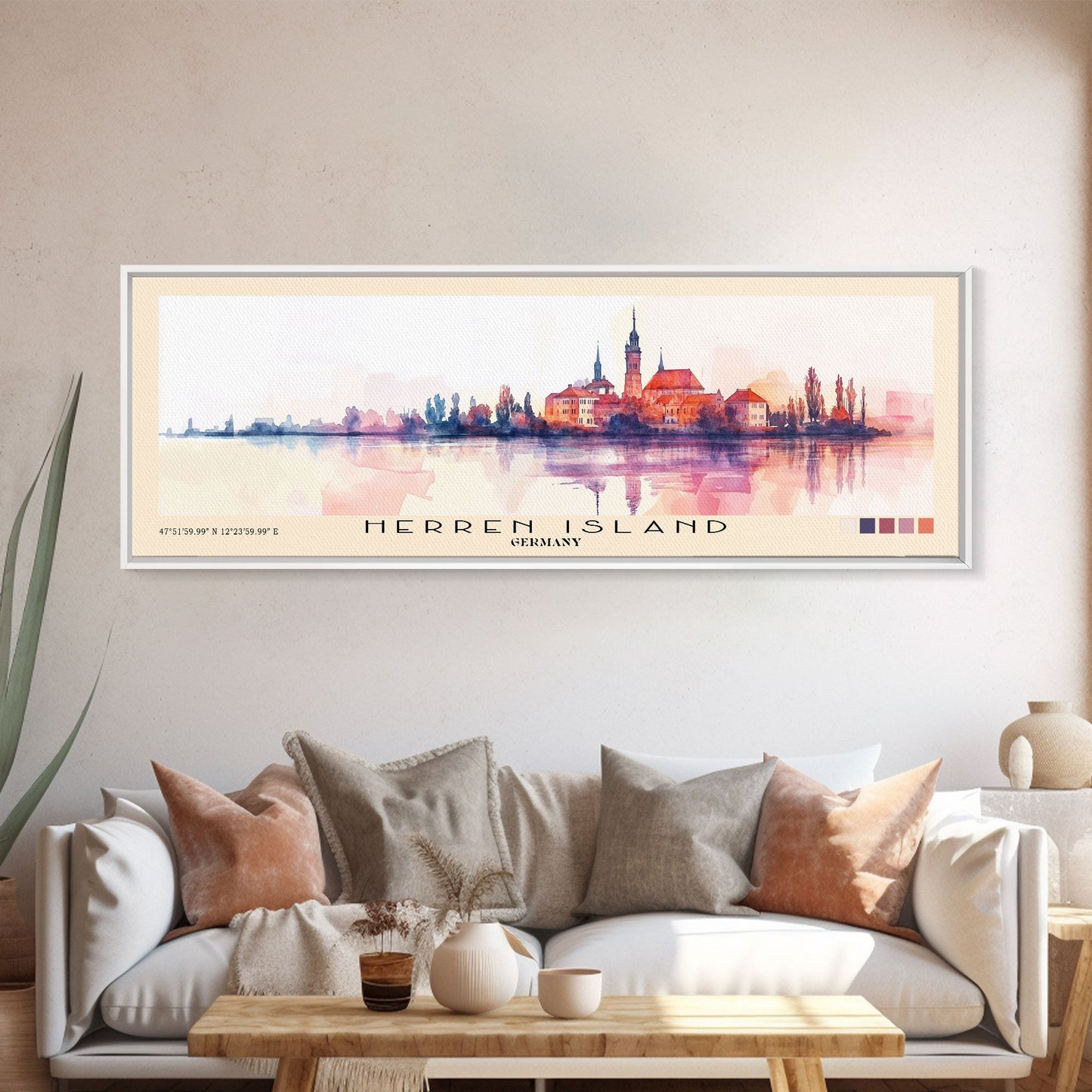 Herren Island, Germany Watercolor Print, Vacation Gift, Germany Wall Art, Beach Painting, Beach Decor, Large Wall Art, Wood Frame Art