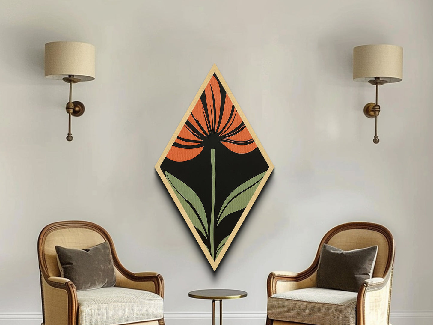 Bold Coneflower — Diamond Shaped Canvas Embossed Print adds flair to home office or studio with mid-century botanical minimal flower decor