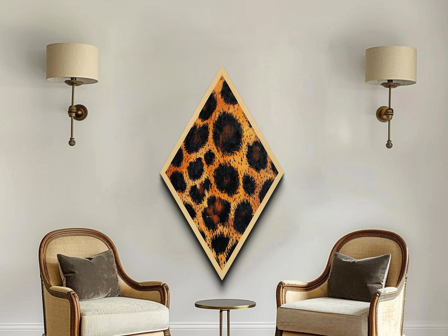 Leopard Print Pattern Diamond Shaped Canvas Textured Print, Bold Animal Wall Art, Safari Jungle Aesthetic, Glam Fashion Decor
