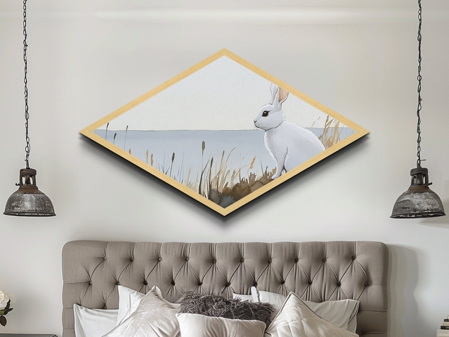 Small Owl Feather Print, Nature Watercolor Painting Wall Art, Diamond Shaped Canvas Texture Print, Whimsy Wall Art