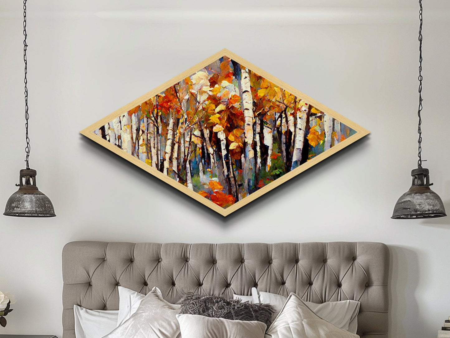 Diamond Shaped Large Birch Trees Canvas Print Boho Wall Decor Autumn Birch Forest Art Silver Birch Trees Wall Decor Wall Art Fall
