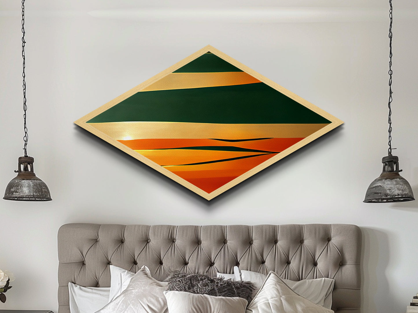 Diamond Shaped Desert Layers — Abstract Minimalist Landscape Canvas Art Print, Bold Sunset Palette Wall Decor, Modern Art Gift