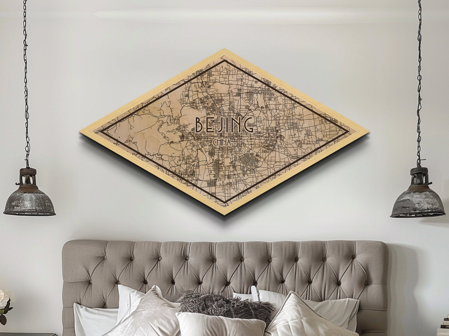 Beijin - China Diamond Shaped City Map, Custom Diamond Shaped Wall Art, City Map Canvas