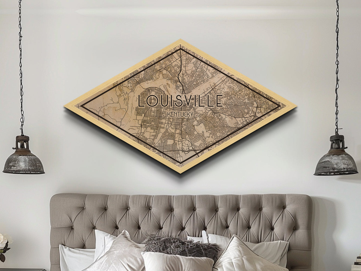 Louisville Diamond Shaped City Map, Custom Diamond Shaped Wall Art, City Map Canvas