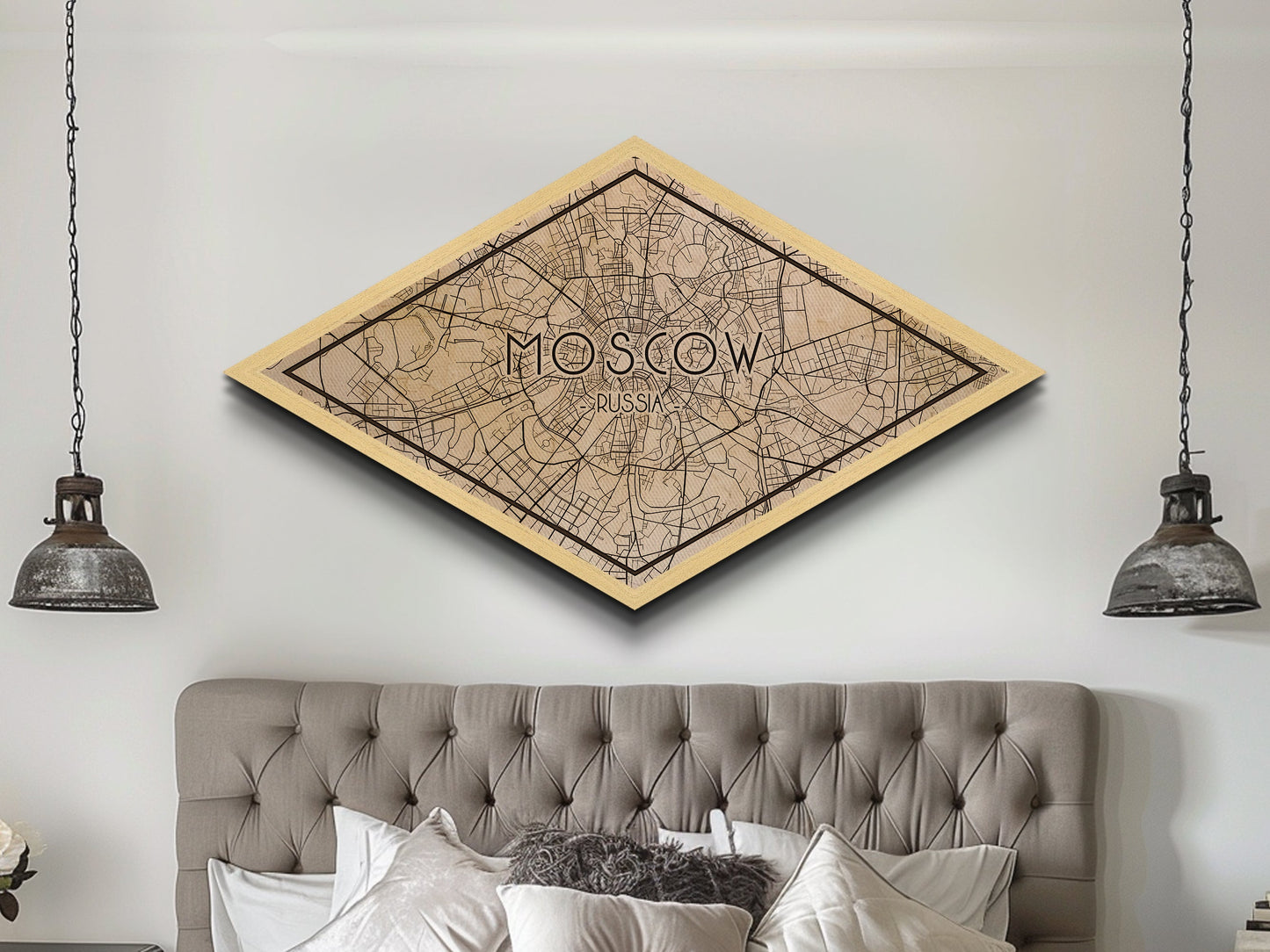 Moscow - Russia Diamond Shaped City Map, Custom Diamond Shaped Wall Art, City Map Canvas
