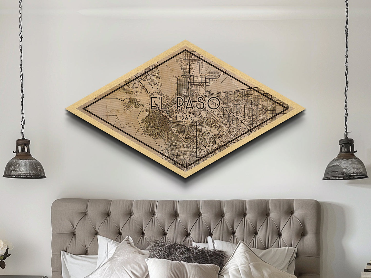El Paso Diamond Shaped City Map, Custom Diamond Shaped Wall Art, City Map Canvas