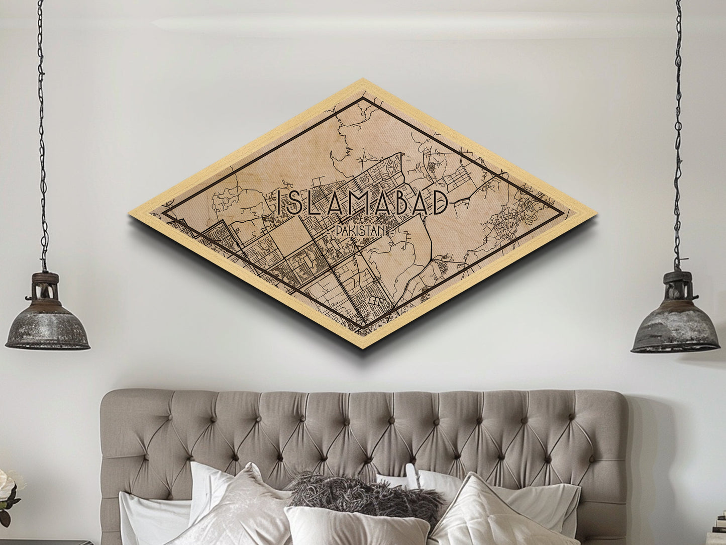 Islamabad - Pakistan Diamond Shaped City Map, Custom Diamond Shaped Wall Art, City Map Canvas