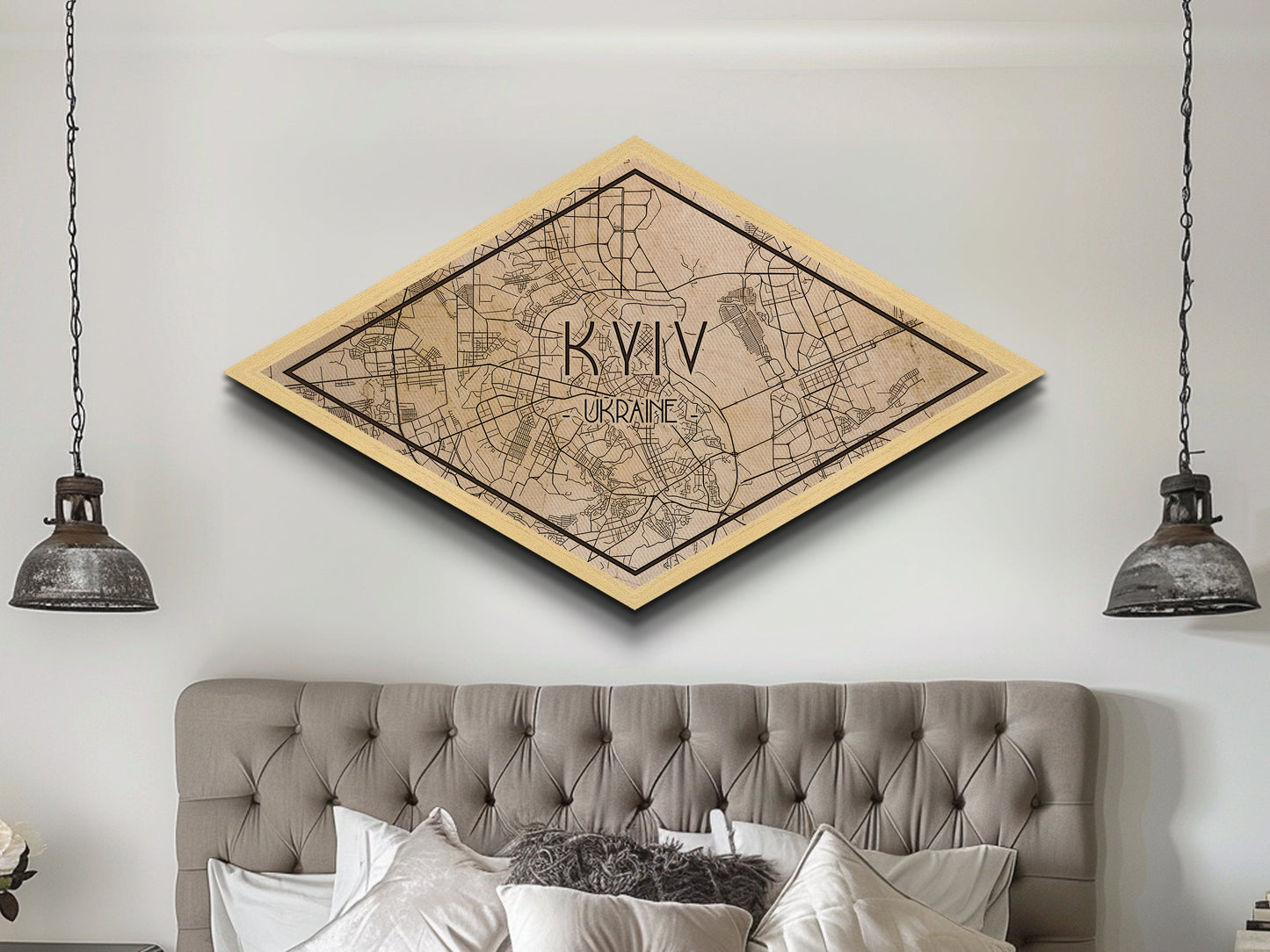 Kyiv - Ukraine Diamond Shaped City Map, Custom Diamond Shaped Wall Art, City Map Canvas