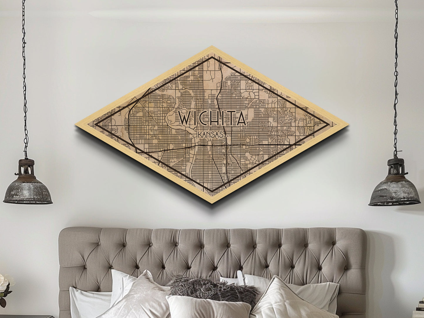 Wichita Diamond Shaped City Map, Custom Diamond Shaped Wall Art, City Map Canvas