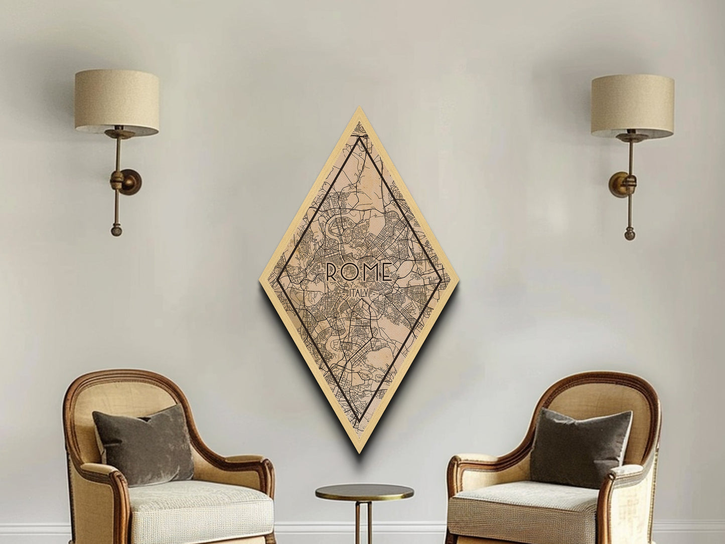 Rome - Italy Diamond Shaped Travel Poster, Custom Diamond Shaped Wall Art, City Map Canvas