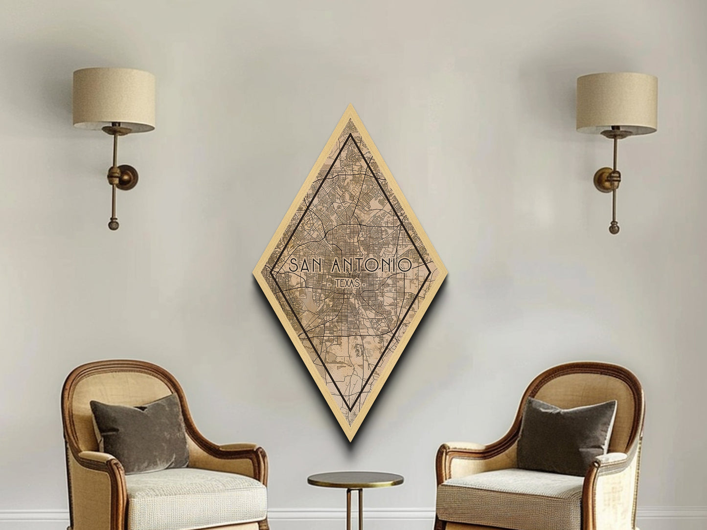 San Antonio Diamond Shaped Travel Poster, Custom Diamond Shaped Wall Art, City Map Canvas