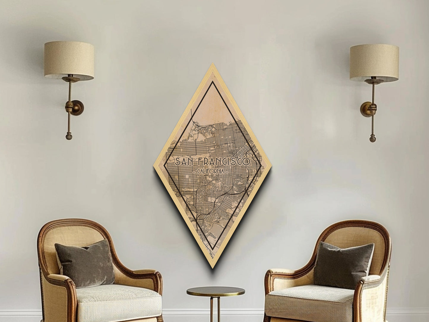 San Francisco Diamond Shaped Travel Poster, Custom Diamond Shaped Wall Art, City Map Canvas