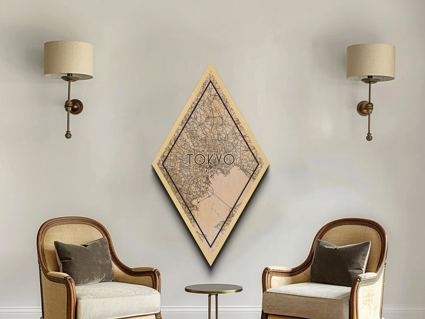 Tokyo - Japan Diamond Shaped Travel Poster, Custom Diamond Shaped Wall Art, City Map Canvas