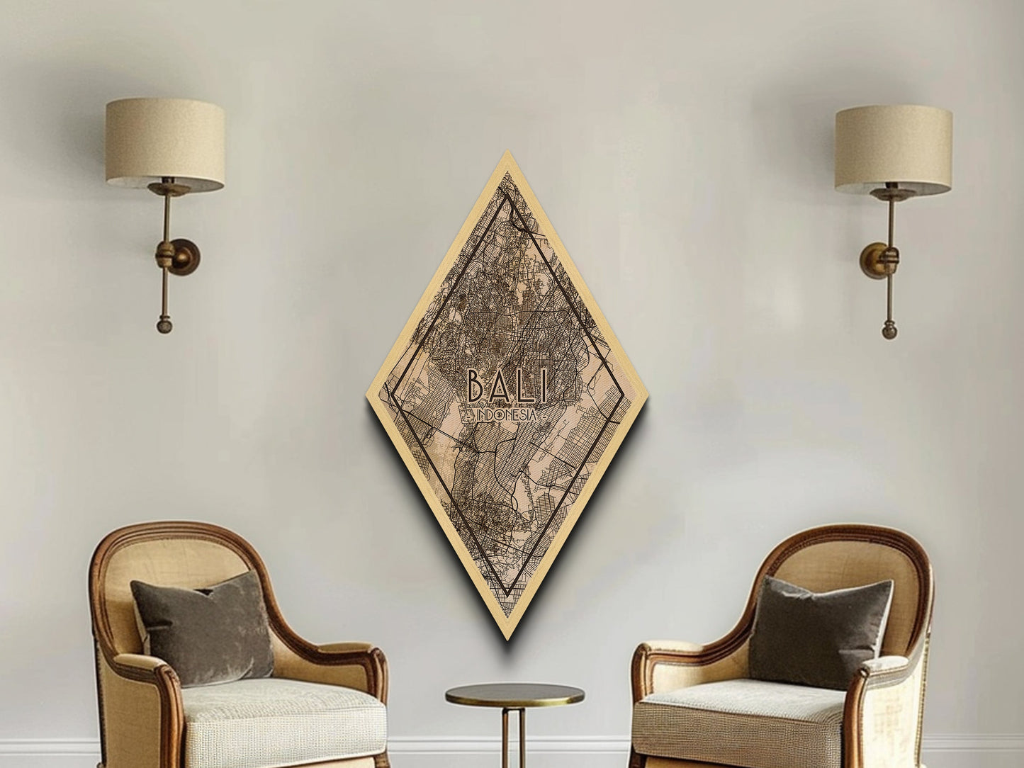 Bali - Indonesia Diamond Shaped Travel Poster, Custom Diamond Shaped Wall Art, City Map Canvas