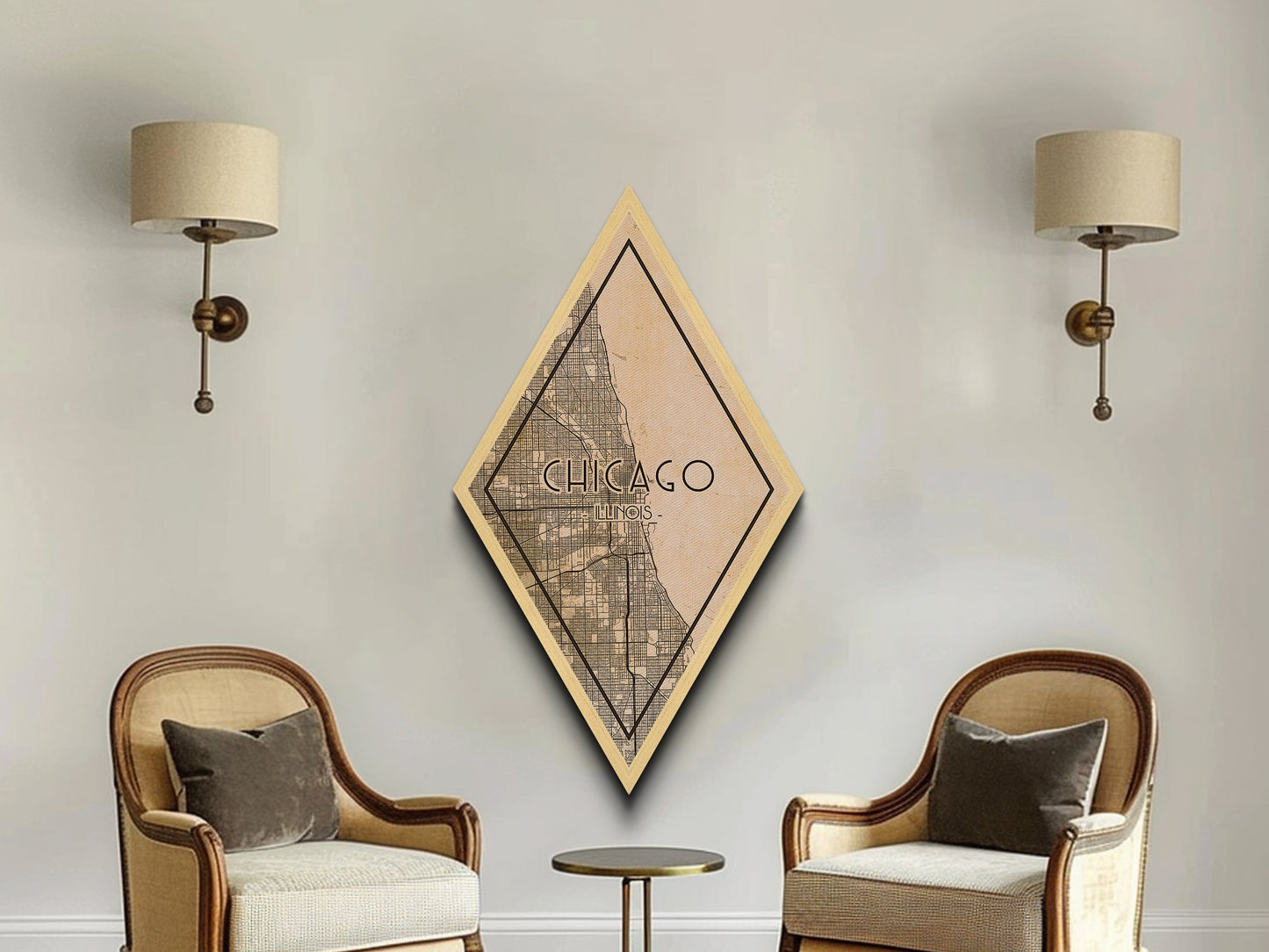 Chicago Diamond Shaped Travel Poster, Custom Diamond Shaped Wall Art, City Map Canvas