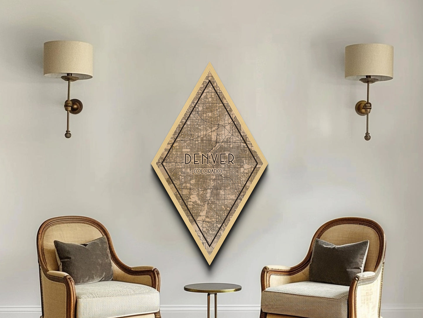 Denver Diamond Shaped Travel Poster, Custom Diamond Shaped Wall Art, City Map Canvas