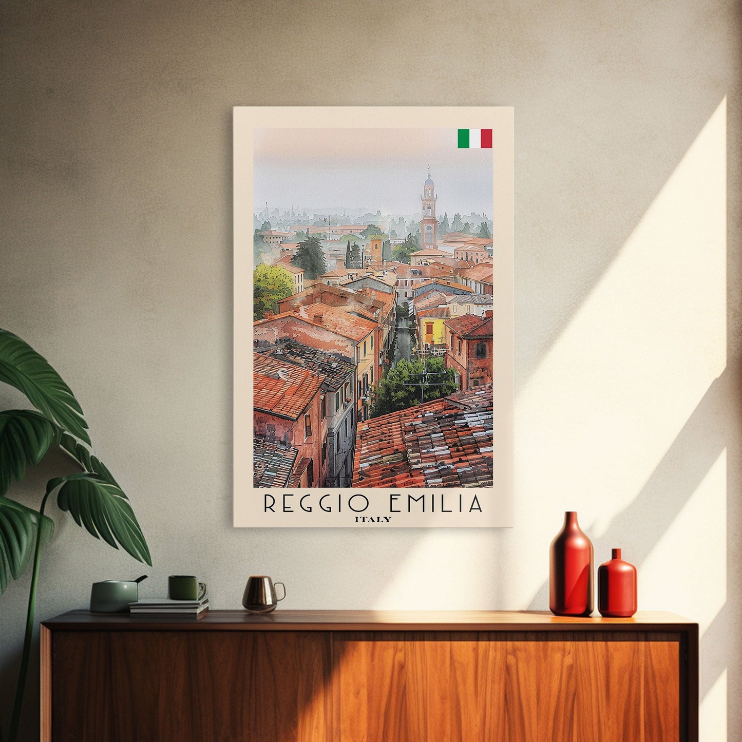 Reggio Emilia Italy Travel Poster Framed Canvas Print, Watercolor Painting, Scenic Wall Art, Home Decor, Italian Landscape, Artistic Art