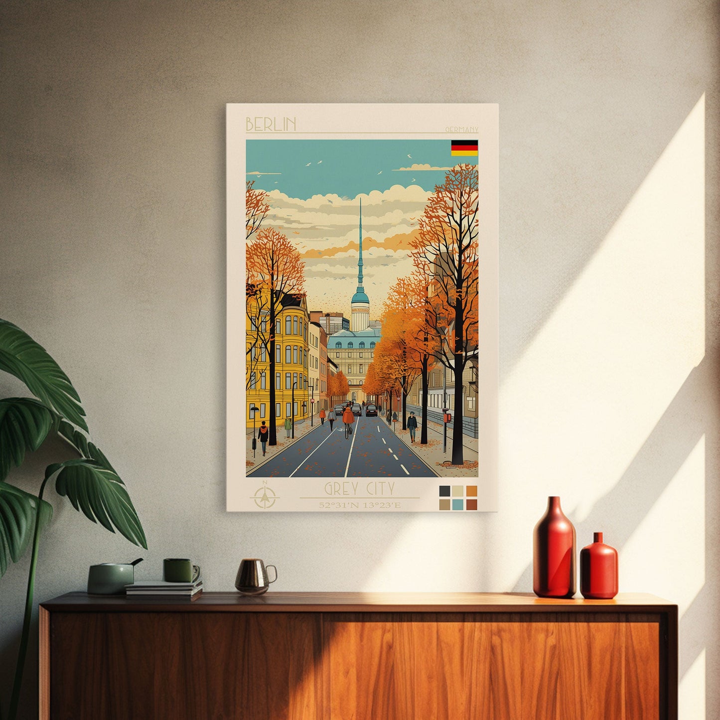 Berlin Germany Travel Poster Framed Canvas Print, Midcentury Modern Art, Pop Art Wall Decor, Home Decor, Vacation Gift, Living Room Art