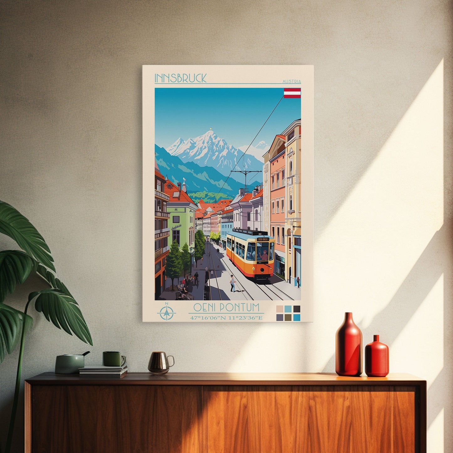 Innsbruck Austria Travel Poster Framed Canvas Print, Midcentury Modern Art, Pop Art Wall Decor, Scenic Wall Art, Living Room Decoration, Office Art