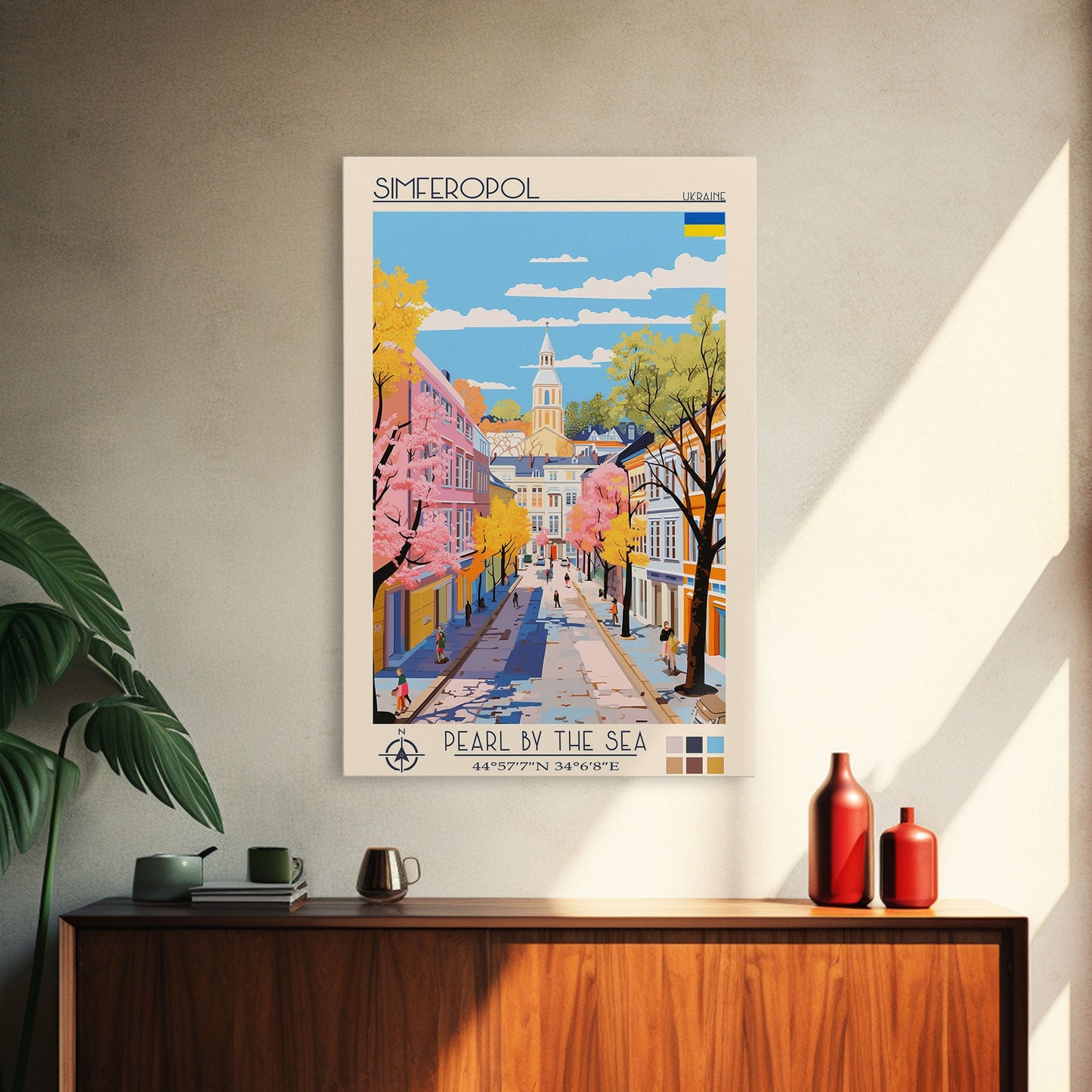 Simferopol Ukraine Travel Poster Framed Canvas Print, Midcentury Modern Art, Pop Art Wall Decor, Living Room Art, Vacation Gift