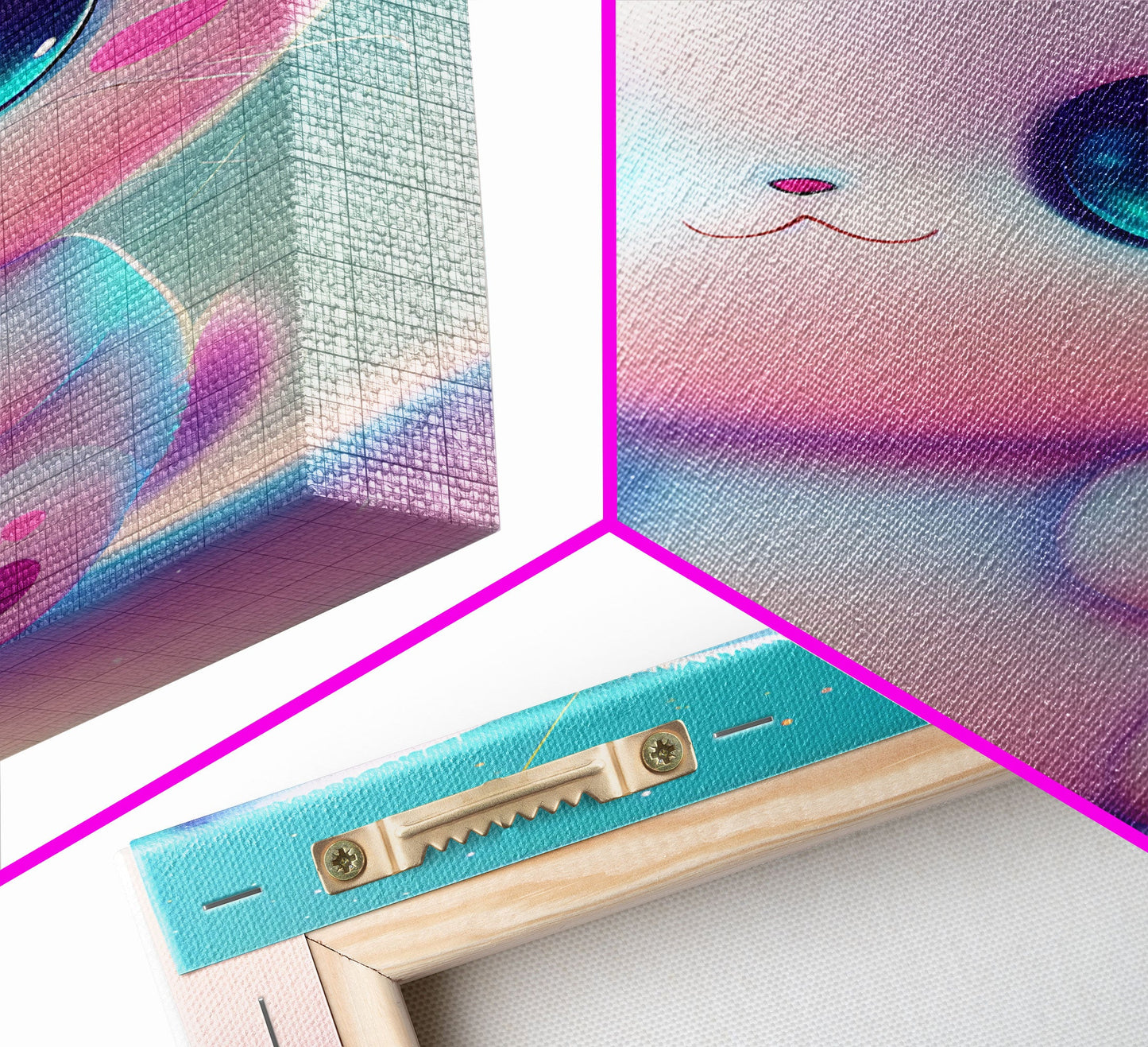 Cute Kawaii Kitten, Anime Style Art, Framed Canvas Print, Framed Art, Cat Portrait, Cartoon Cat