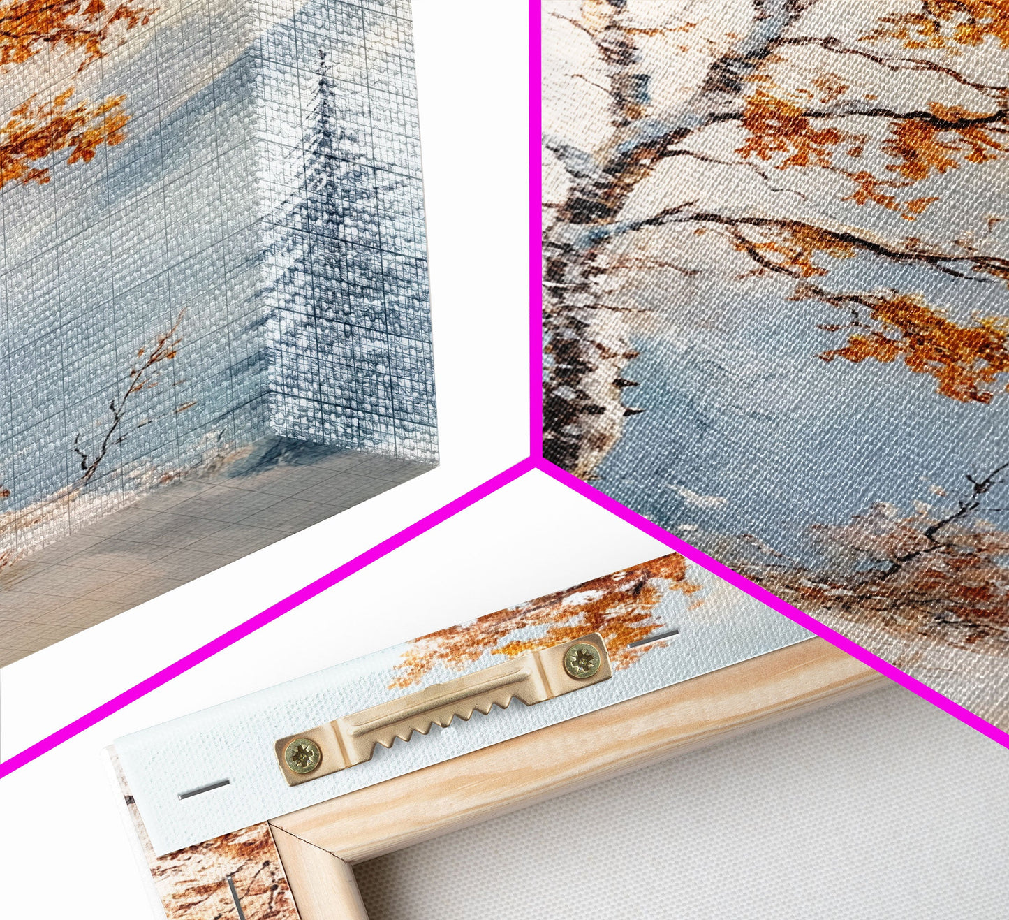 The Tree On The Mountain - Framed Canvas Print - Winter Wonderland Landscape Painting - Tall Christmas Decor