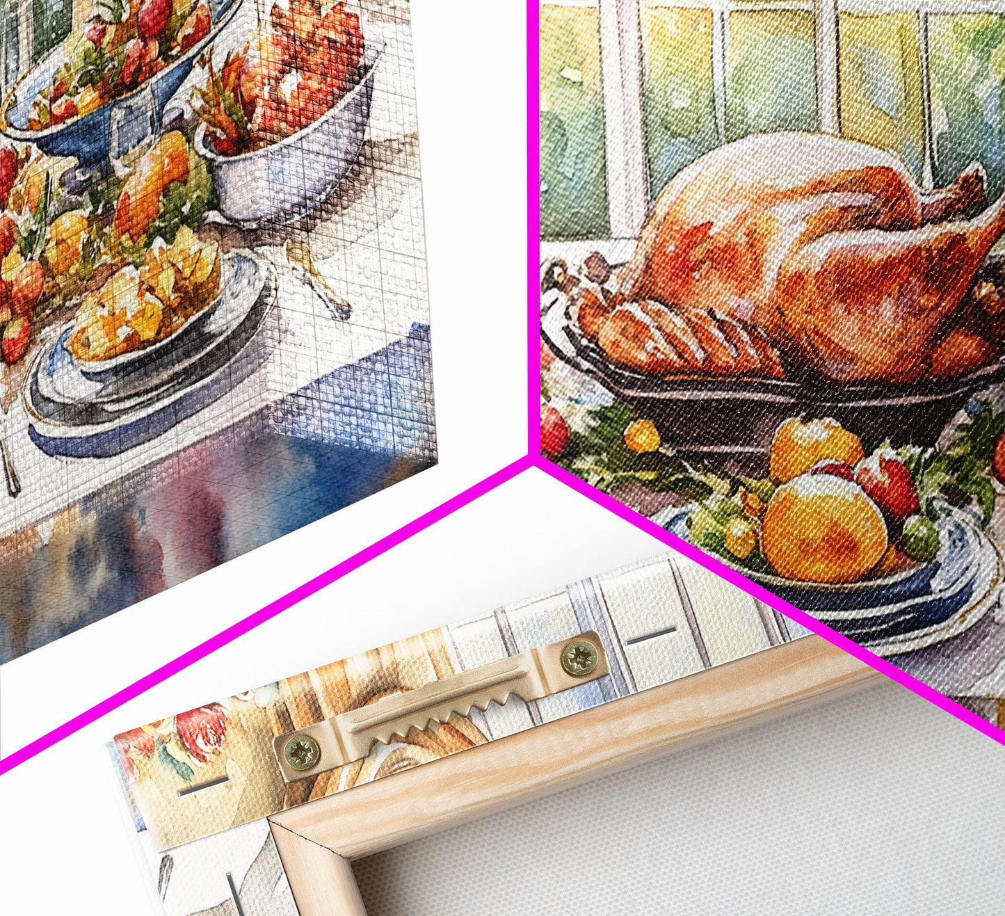 Framed Canvas Print Autumn Thanksgiving Dinner Table Art with Pumpkins, Perfect Fall Home Decor, Seasonal Wall Art, and Gallery Wall Piece