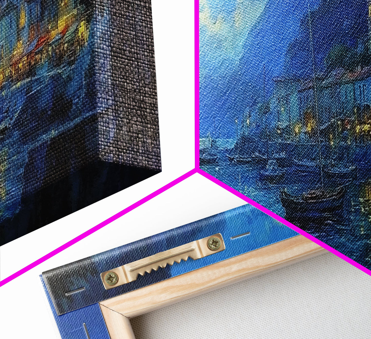 Midnight in Italy - Full Moon - Italian Oil Painting Canvas Print - Whimsical / Eclectic Landscape Painting - Minimalist Boho Home Decor