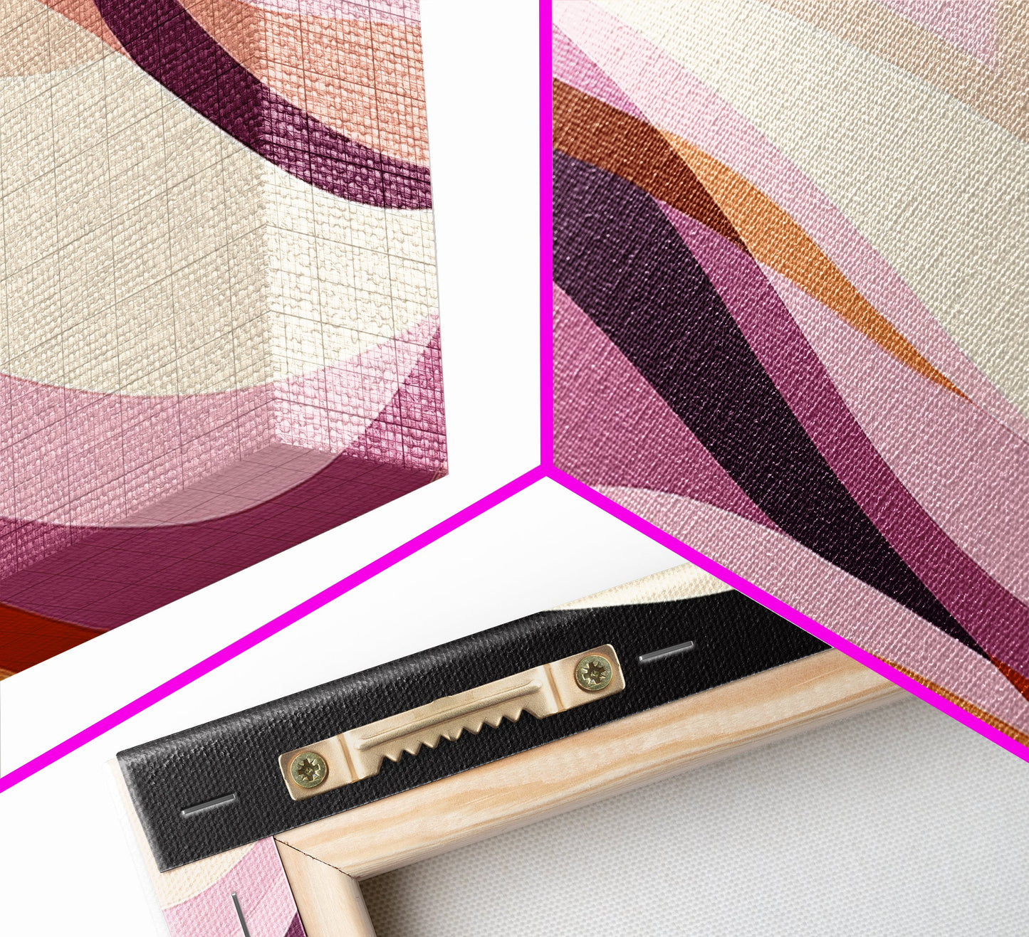 Lavender and Lilac Ocean Waves - MCM Style Modern Art, Retro Abstract Panoramic Print, Wood Framed Art, Modern Home Decor