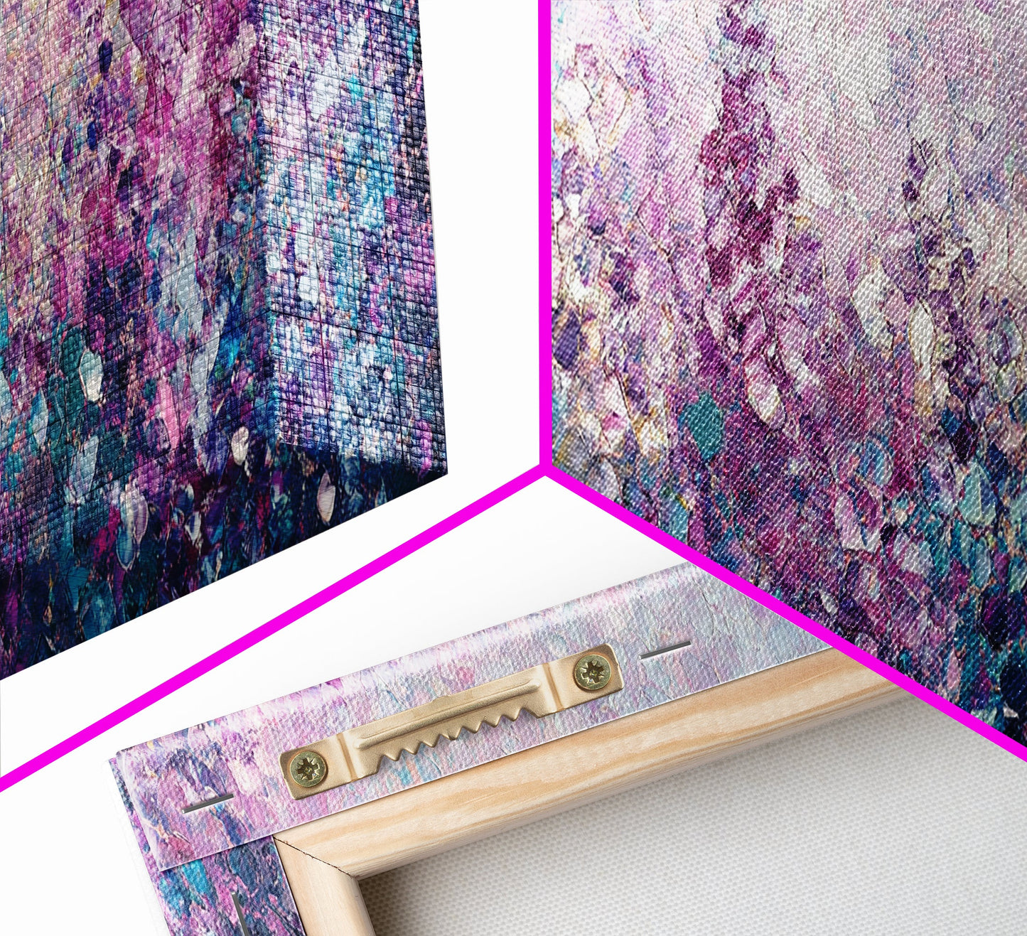 Purple Flower Painting, Lavender and Lilacs, Framed Canvas Print, Boho Style Panoramic Painting Wall Art, Purple and Blue Flowers