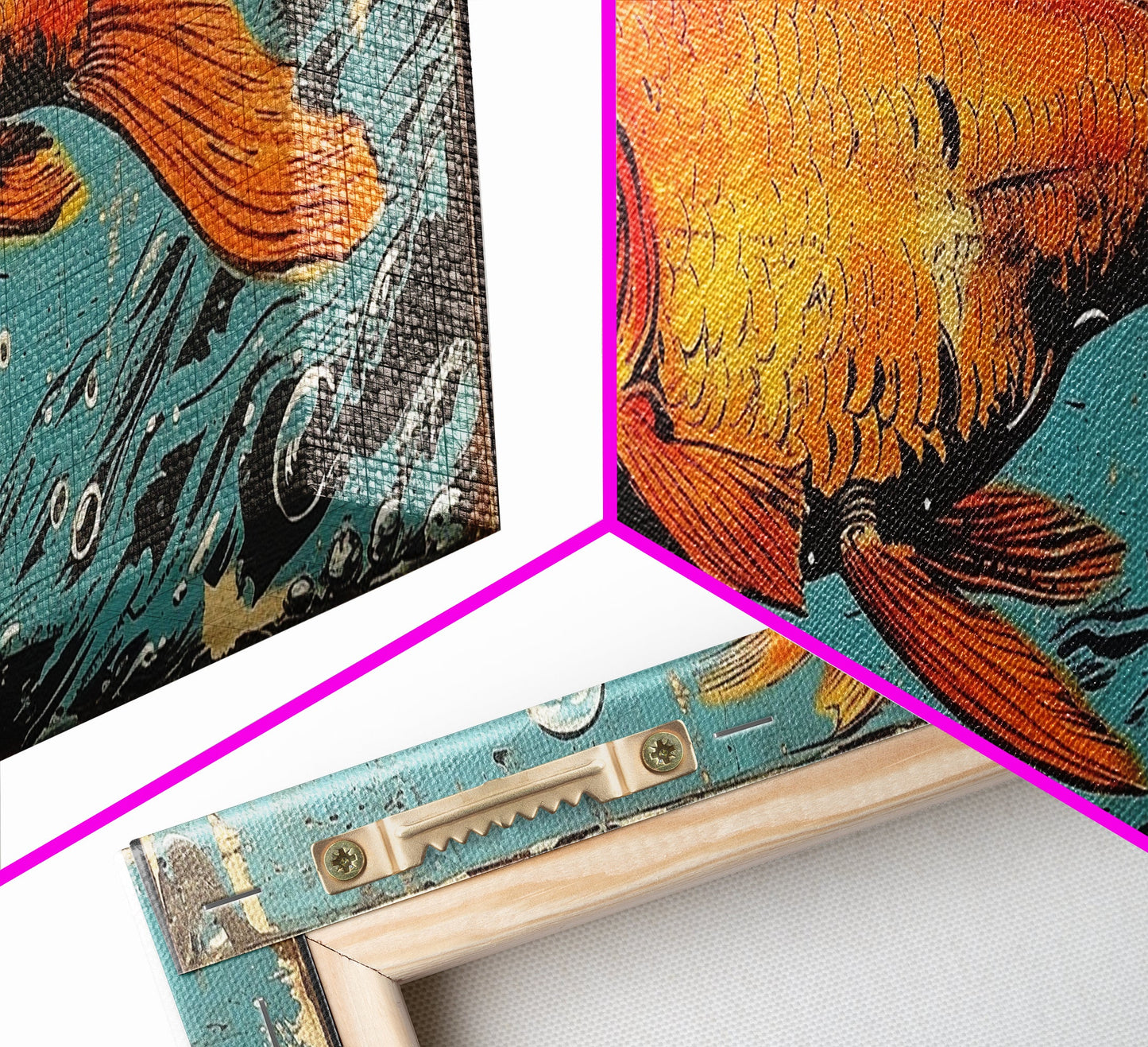 Retro 80s Style Painting of a Gold Fish, Framed Canvas Print, Home Decor Gift Artwork, Fish Painting, Fish Art