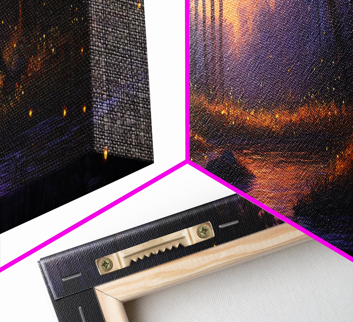 Panoramic Fantasy Forest Canvas Print, Fireflies Light Up The Night Sky in A Fantasy Forest, Fantasy Painting