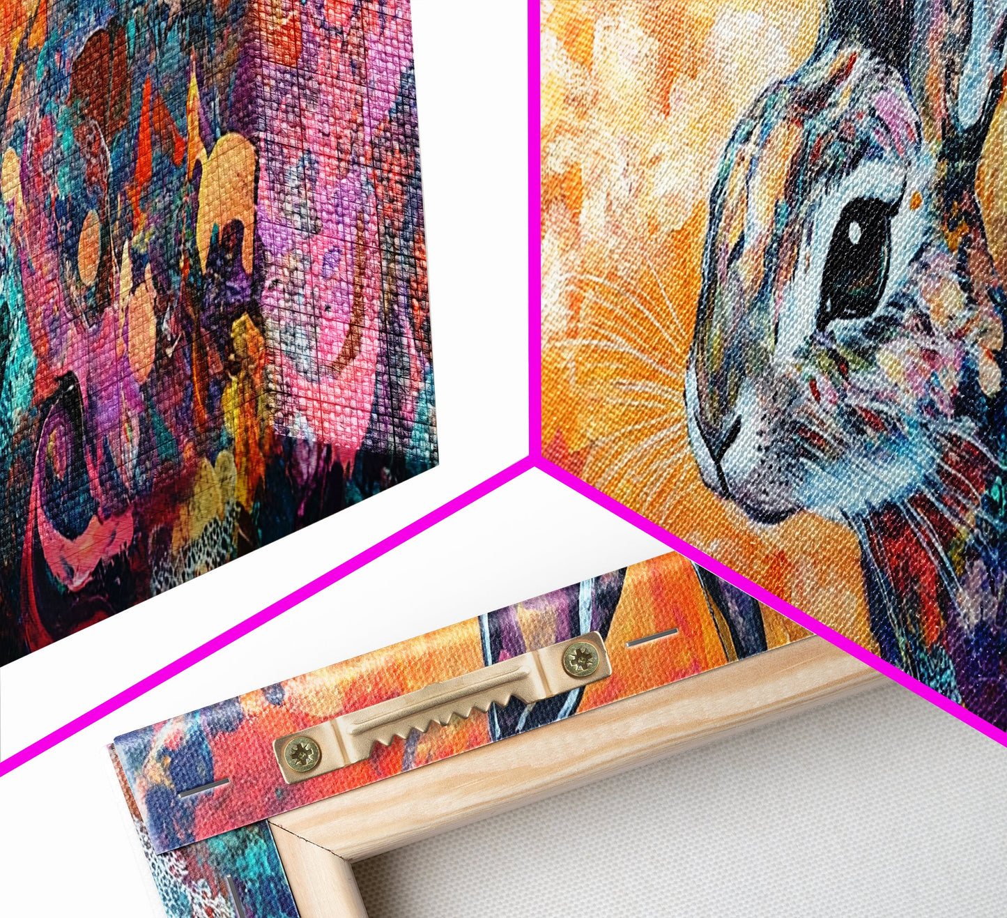 Colorful Abstract Rabbit Canvas Print, Vibrant Animal Wall Art, Boho Bunny Painting, Nature Wildlife Art, Playful Bedroom Decor