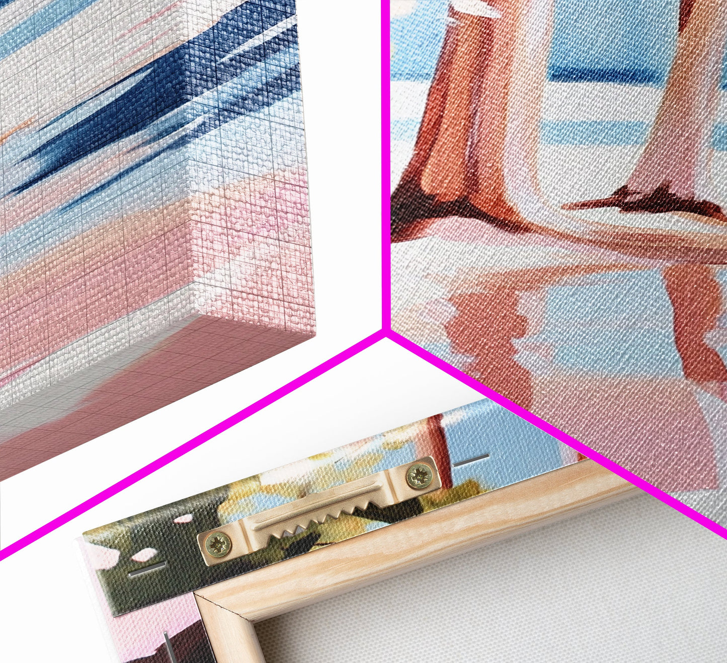 Sunset Reflection, Tranquil Beach, Serene Landscape, Ocean Serenity, Pink Skies, Relaxing Vibes, Framed Canvas Print, Living Room