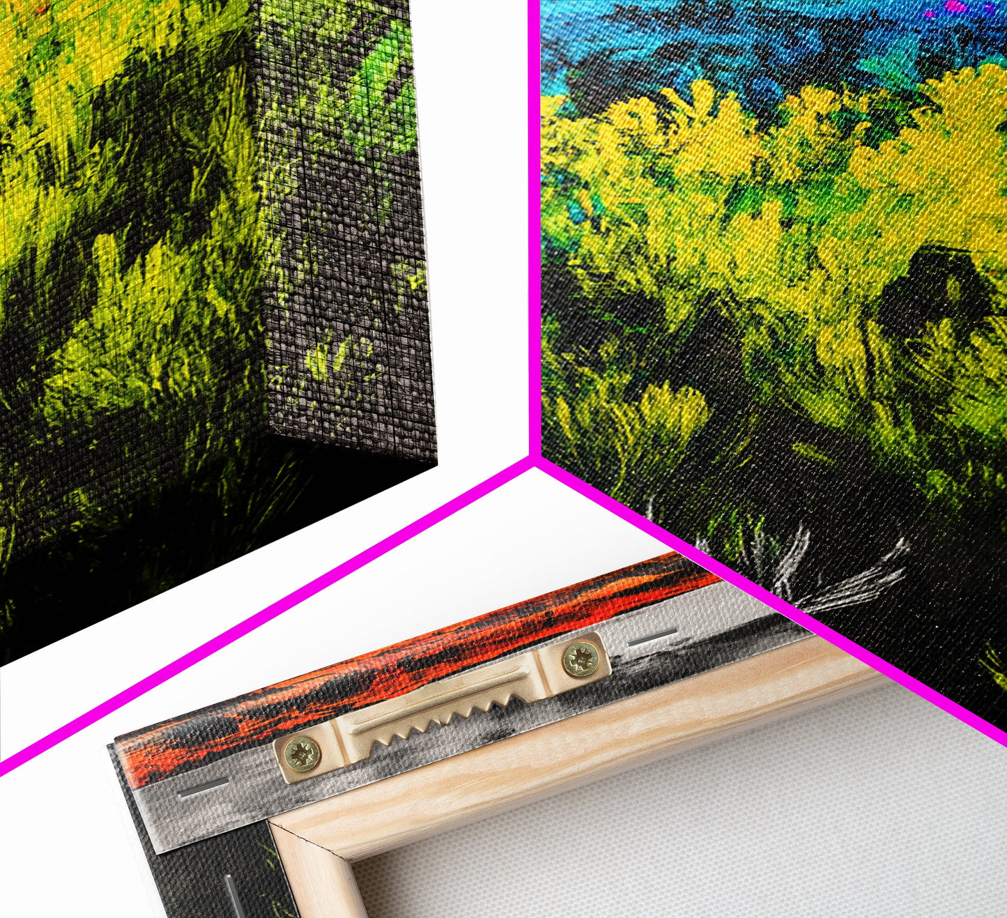 Colorful Prairie, Abstract Fields, Bright Wildflowers, Framed Canvas Print, Vibrant Wall Art, Boho Home Decor, Living Room Statement