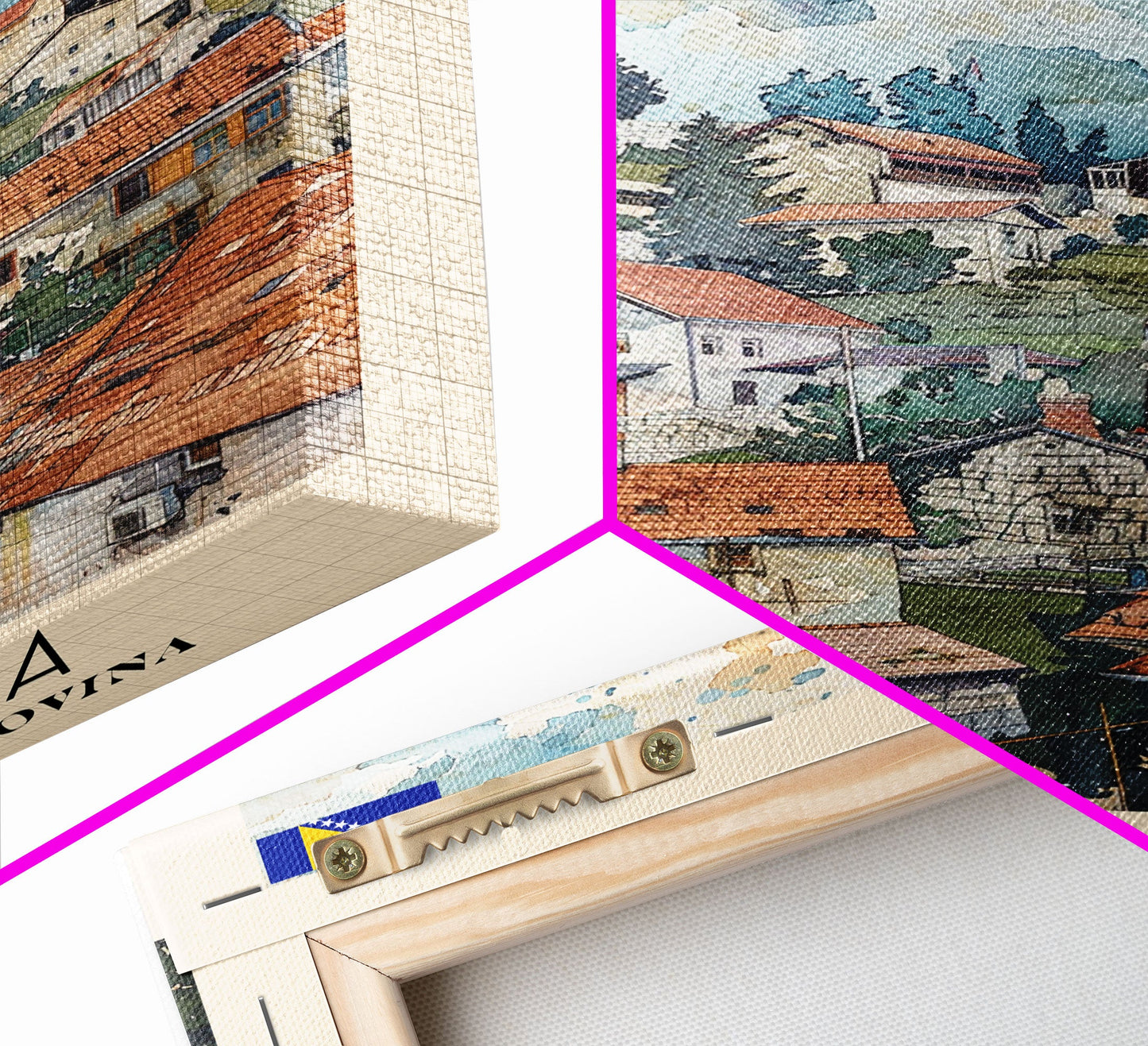 Bijeljina Bosnia and Herzegovina Travel Poster Framed Canvas Print, Watercolor Art, Home Decor, Wall Art, Travel Print