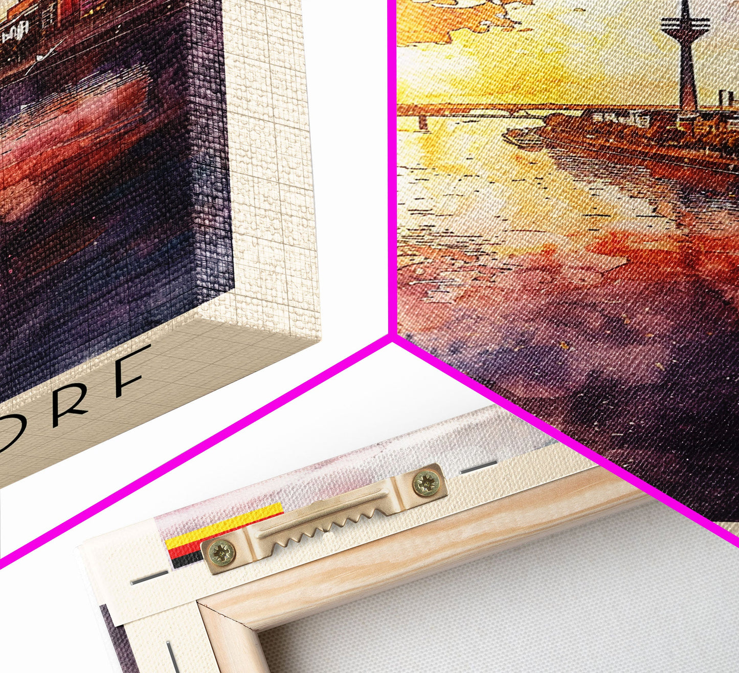 Dusseldorf, Germany Sunset Framed Canvas Print. Striking Wall Art for Living Room or Bedroom, Urban Travel Poster Decor.