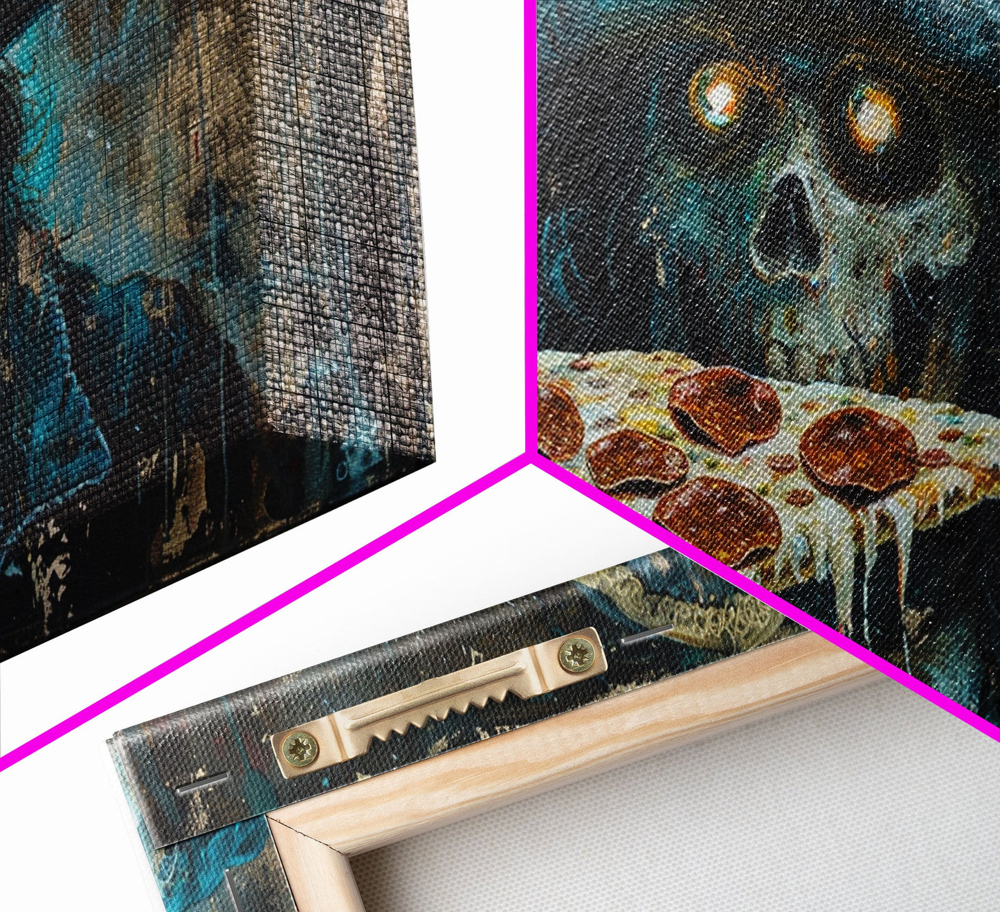 Spooky Pizza Pirate, Framed Canvas Print, Ghostly Pirate Havin a Slice of Pizza, kinda funny idk