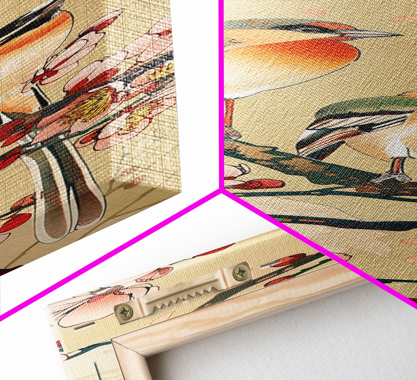 Tall Skinny Art Japanese Style Wood Block Print Vibrant Birds On Flowering Branches In Ukiyo-e Style For Framed Canvas Print