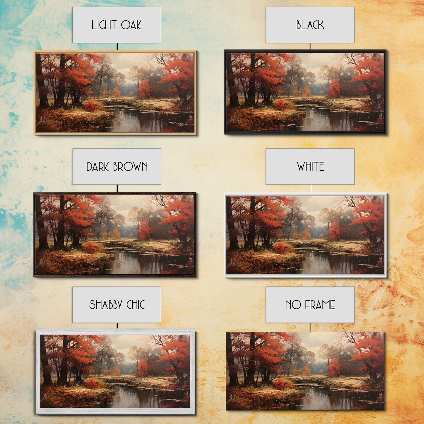 Fall Decor Framed Canvas Print | Trees With Falling Leaves | Fall Wedding Decor | Fall Home Decor | Fall Wall Decor | Rustic Fall Decor