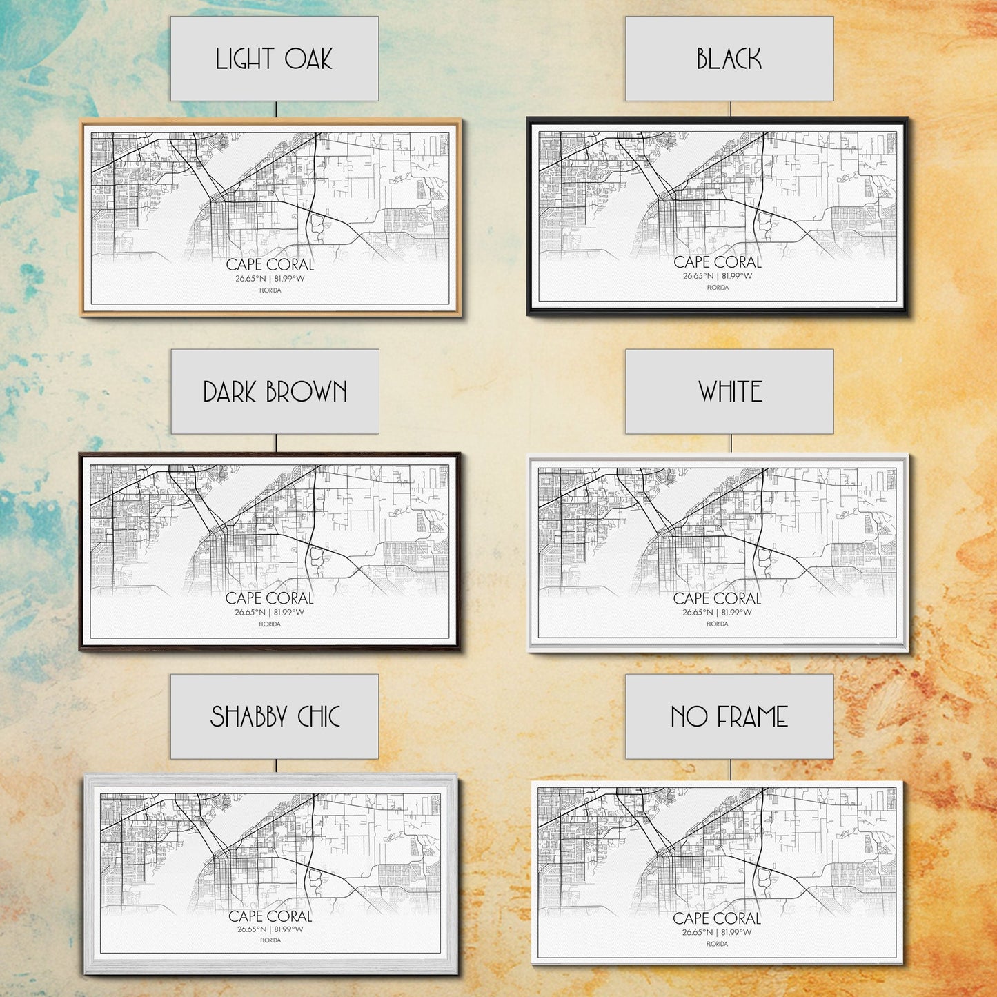 Cape Coral Street Map, Florida Map, Map Print, Modern Art, Wall Art, Canvas Art, Rustic Décor, Bedroom Décor Women, Gift For The Home