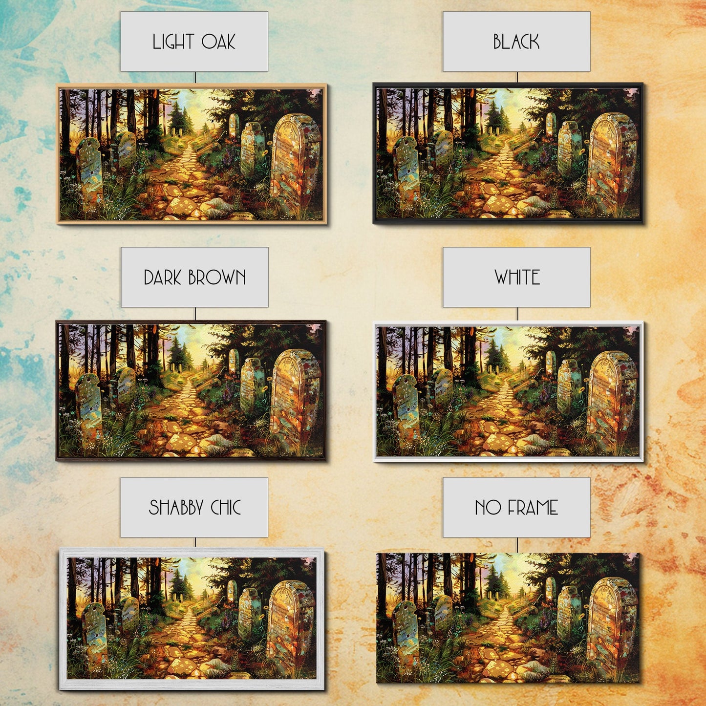 Haunted Cemetery In The Springtime, Framed Canvas Print, Colorful Halloween Decor, Halloween Wall Art