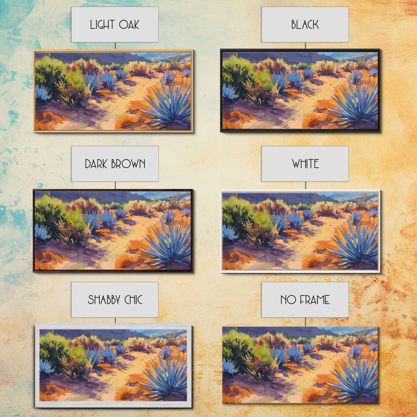 Desert Pathway with Vibrant Foliage, Perfect for Living Room Art, Framed Canvas Print, Bohemian Decor, Nature Inspired Wall Art