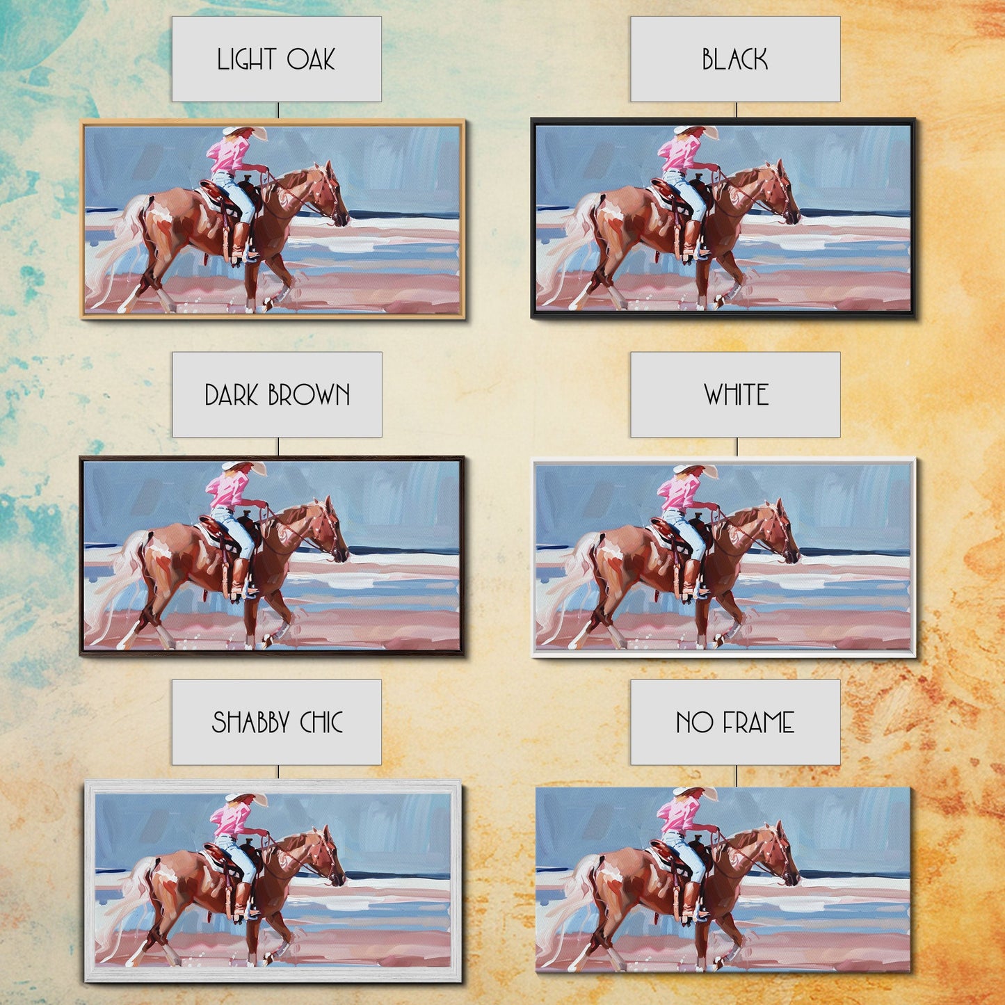 Woman Riding Horse on Beach, Peaceful Framed Canvas Print, Great for Coastal Living Room Art, Beach Bedroom Decor, Equestrian Wall Art