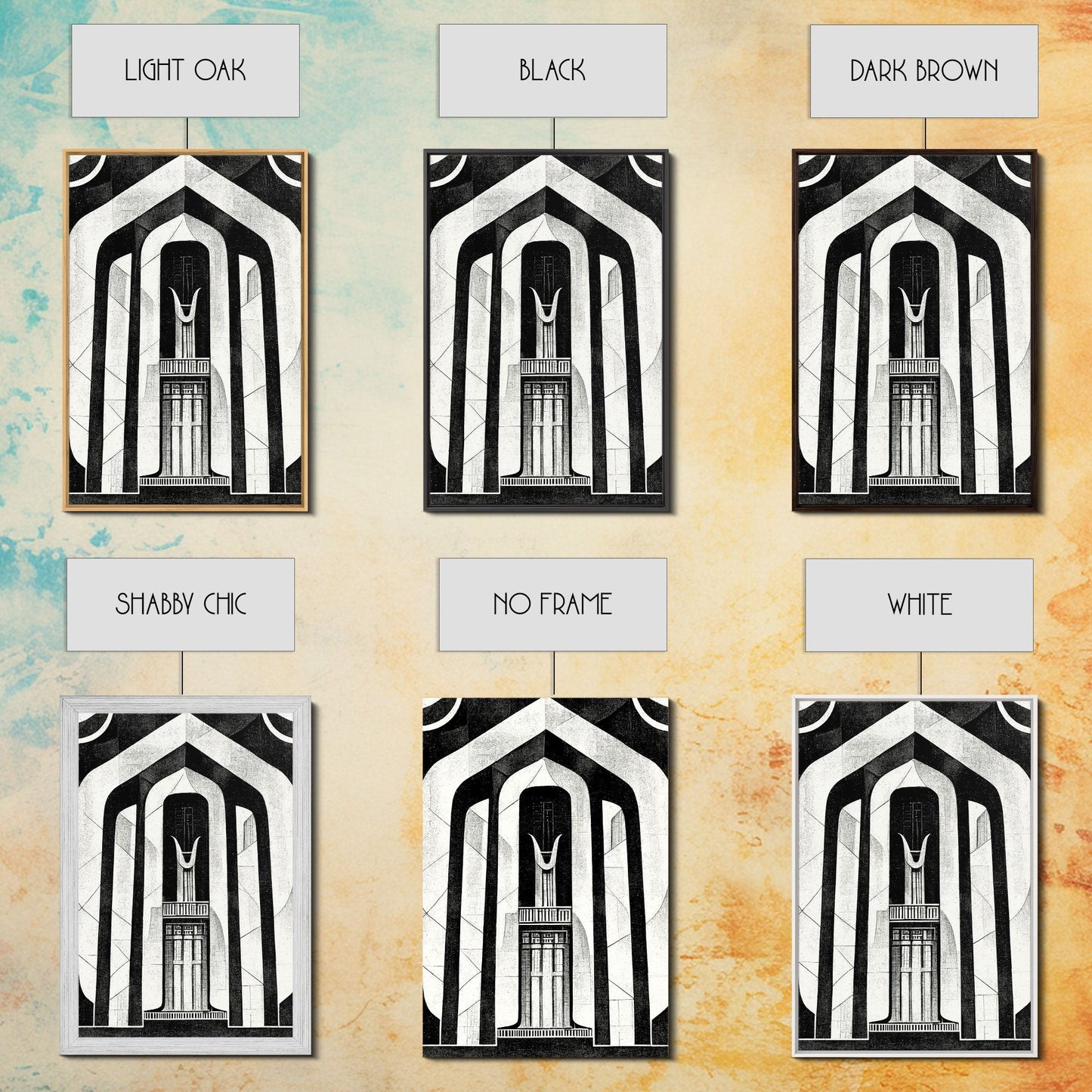 Art Deco Black And White Art Print, Art Deco Architecture, Framed Canvas Print, Ready To Hang Framed Wall Art, Living Room Wall Hanging