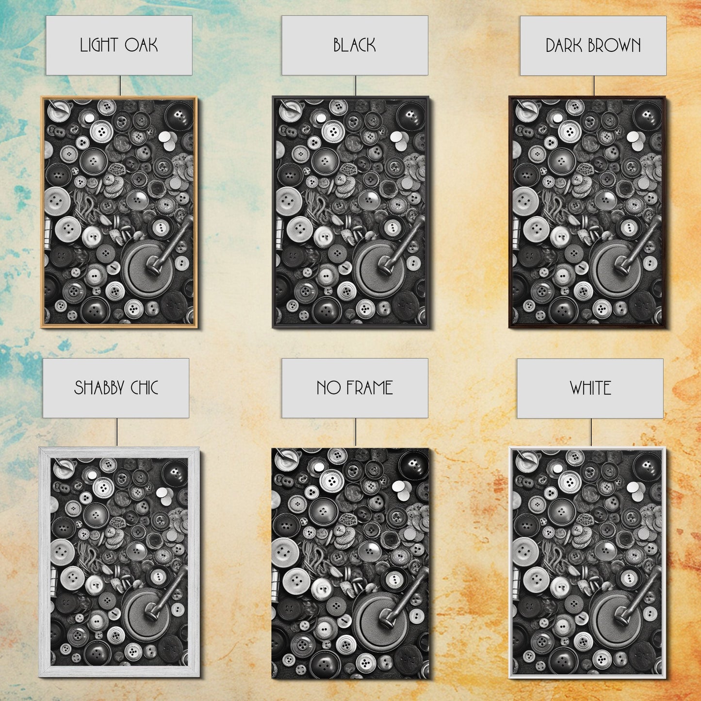 Buttons Wall Decor, Sewing Room, Craft Room, Black And White, Minimalist Print, Wall Decor, Canvas Print, Wall Art, Framed Canvas