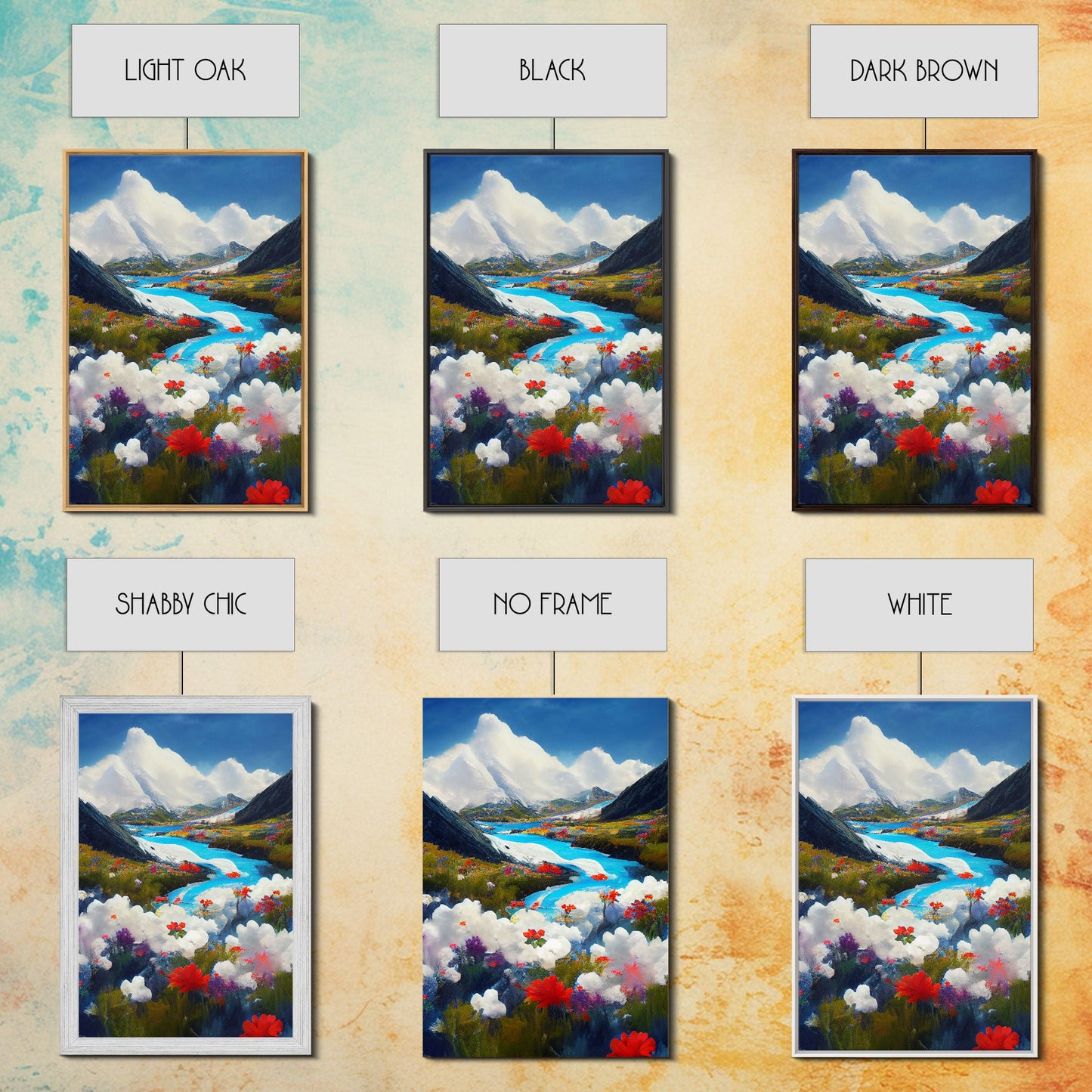 Colorful fields of flowers in the Swiss alps, framed canvas art, canvas print, beautiful wall decor