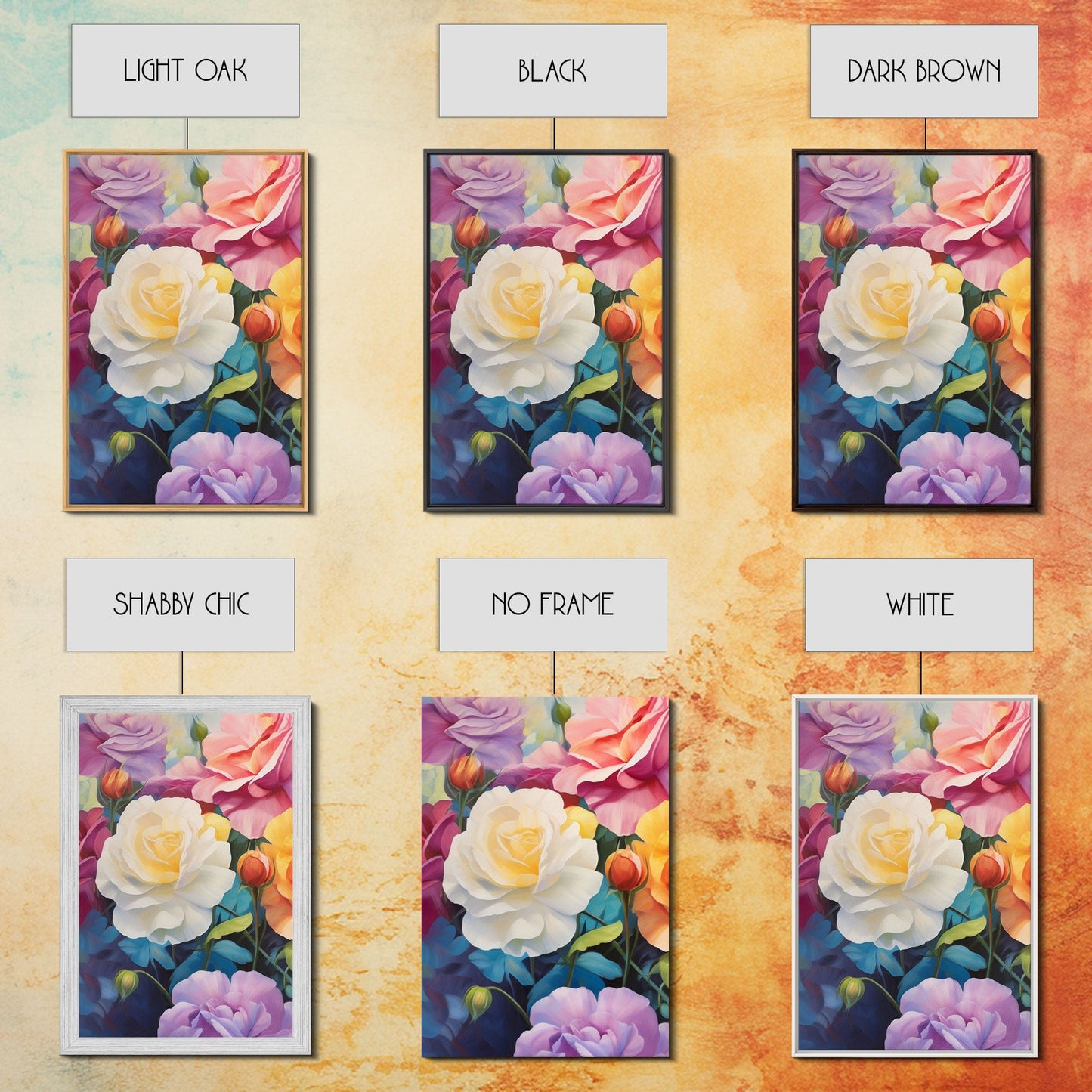 Beautiful Rose Art, Framed Canvas Print, Floral Art, Botanical Decor, Blue and Yellow Roses, 3 Piece Art Set