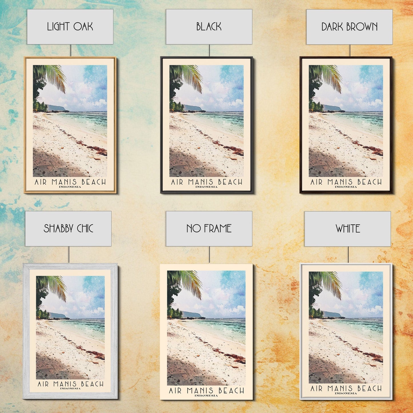 Air Manis Beach, Indonesia Watercolor Beach Print, Vacation Gift, Indonesia Wall Art, Framed Canvas Print, Framed Beach Painting