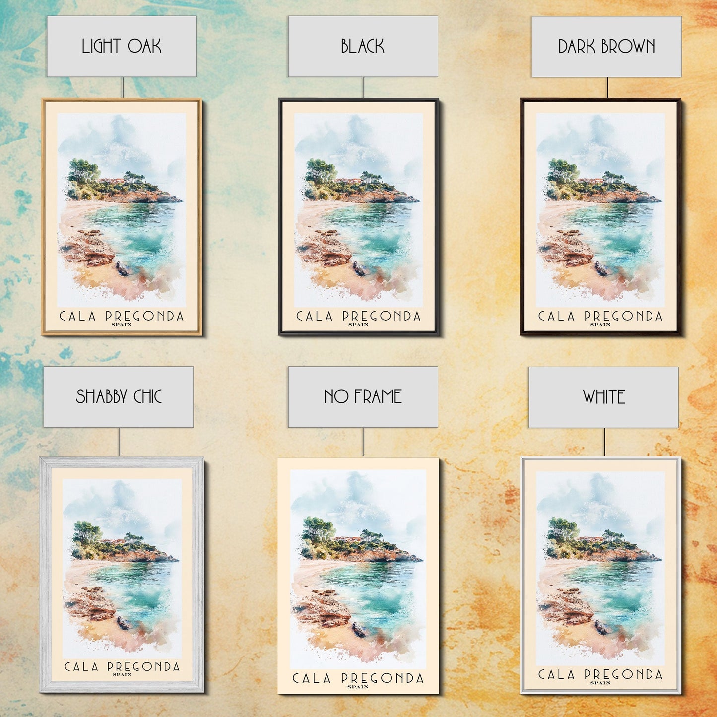 Cala Pregonda, Spain Watercolor Print, Vacation Gift, Spain Wall Art, Beach Painting, Beach Decor, Large Wall Art, Wood Frame Art